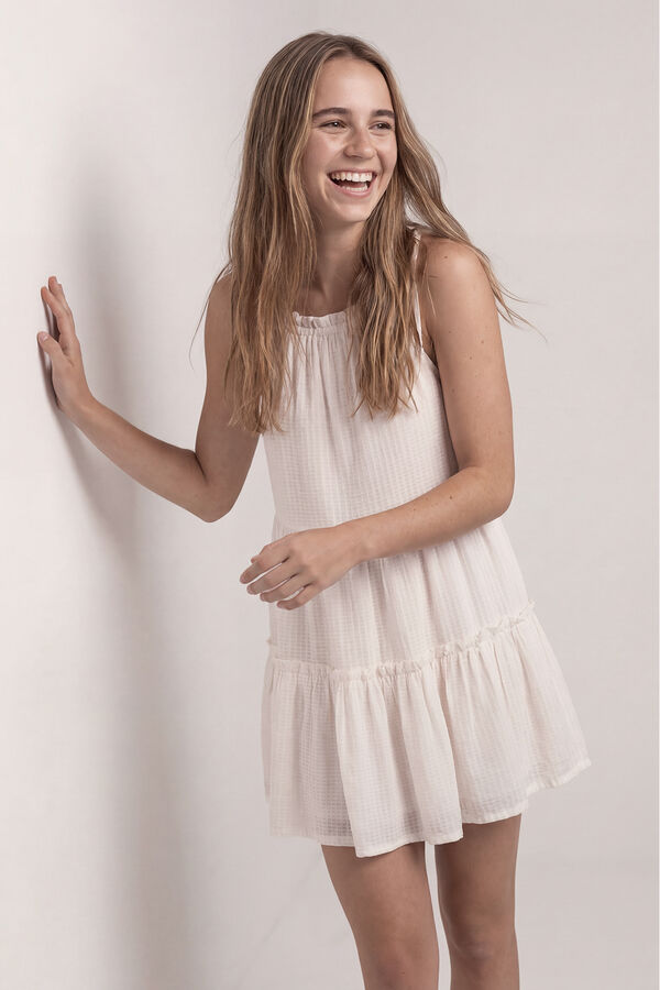 HI&BYE White panelled strap short dress beige