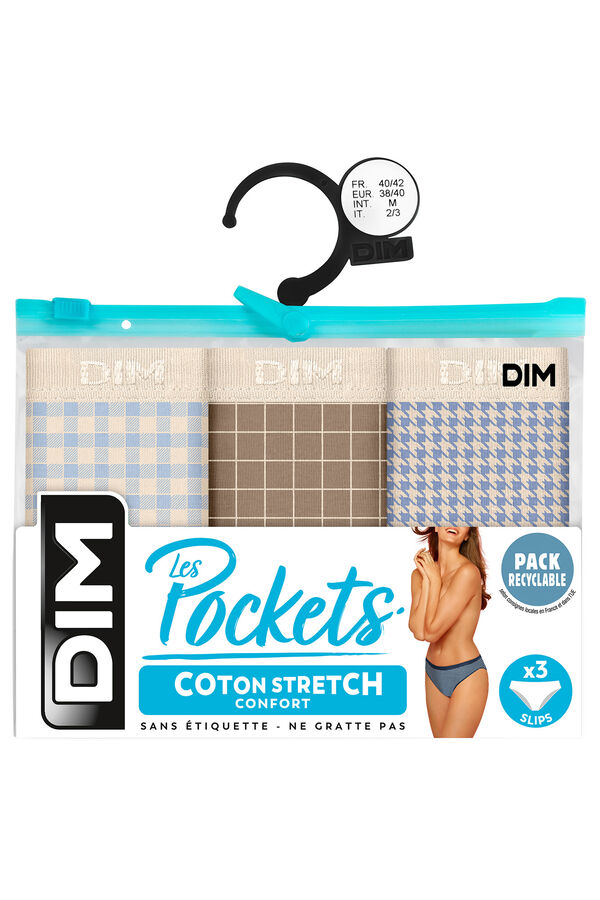 DIM Pack de 3 slips de algod&oacute;n el&aacute;stico con estampados blanco