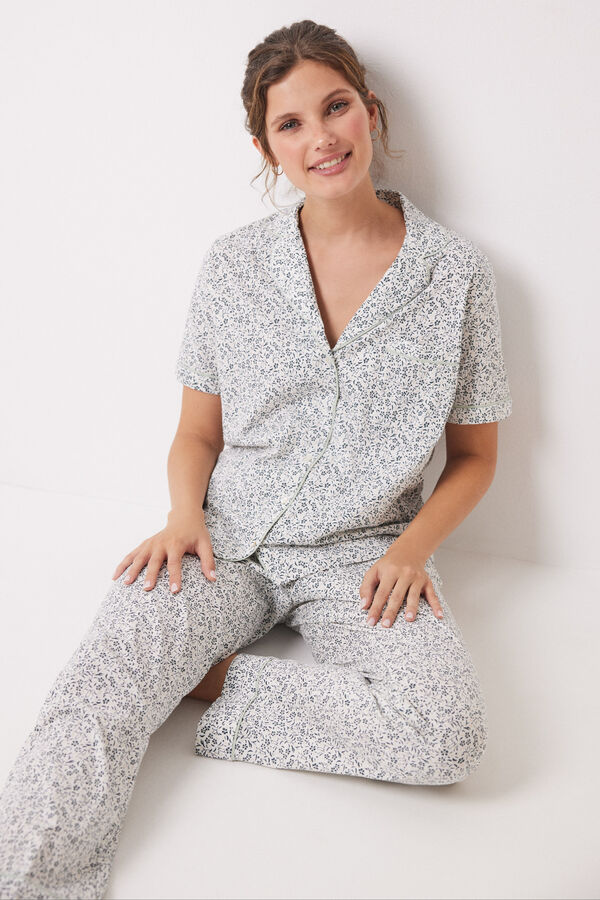 Womensecret Pijama camisero 100% algodón flores verde