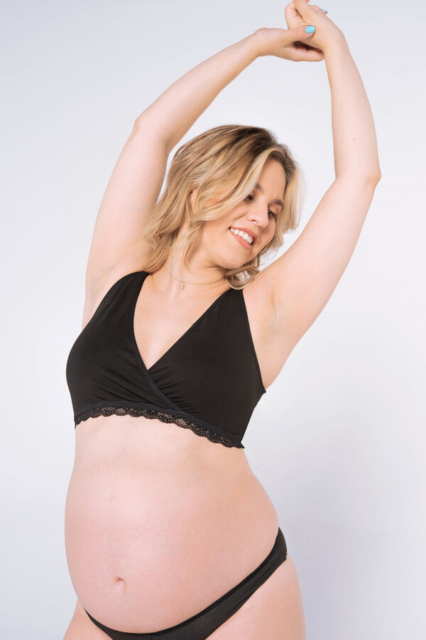 Ohma! Crossed nursing bra with lace trim black