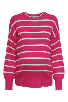 Womensecret Striped jumper with a round neck and long detailed sleeves Rosa