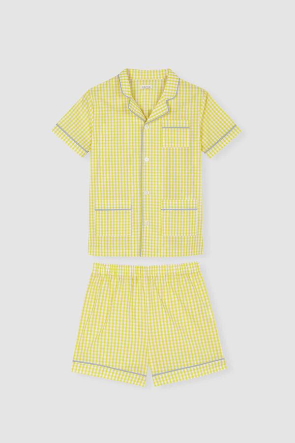 Womensecret Pijama corto vichy amarillo niño rávasalt mintás