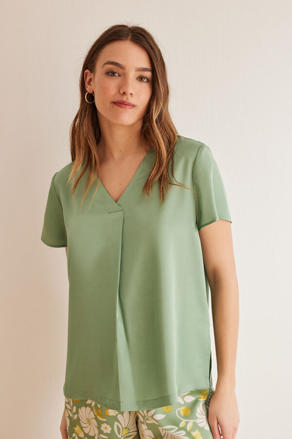 Womensecret Zöld virágmintás pizsama zöld
