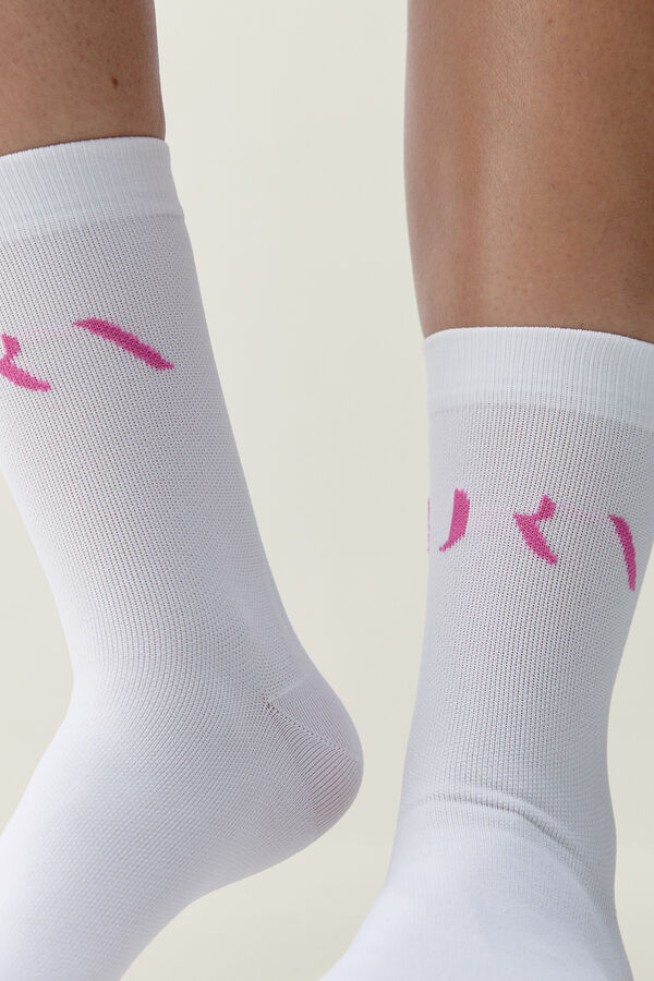 Born Living Yoga White/fuchsia pink socks ACARI printed