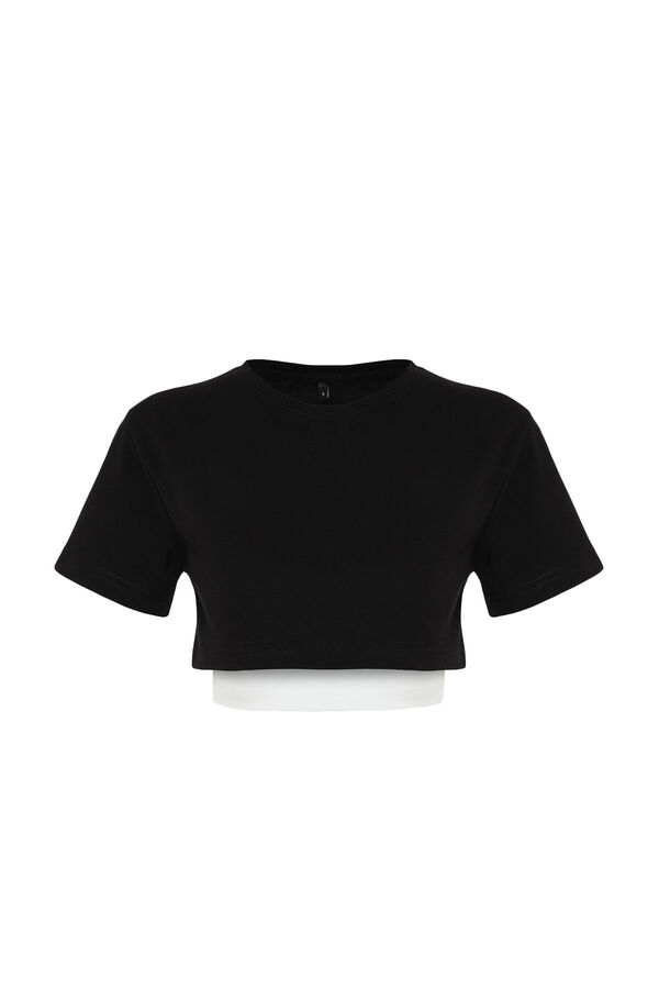 Trendyol Two-layer black and white short trainers T-shirt  noir