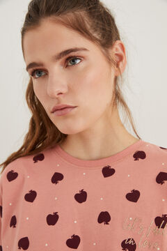 Womensecret Pyjama long 100 % coton cœurs et pommes rose
