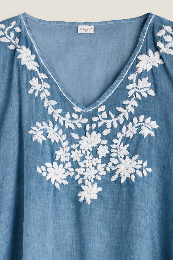 Womensecret Embroidered cotton tasselled tunic kék