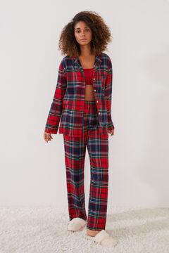 Womensecret Pijama camisero 100% algodón cuadros rojos kaki