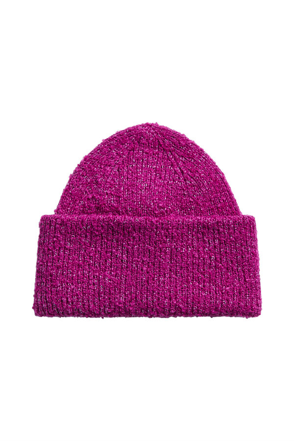 Pieces Lurex knitted beanie with jersey-knit pink