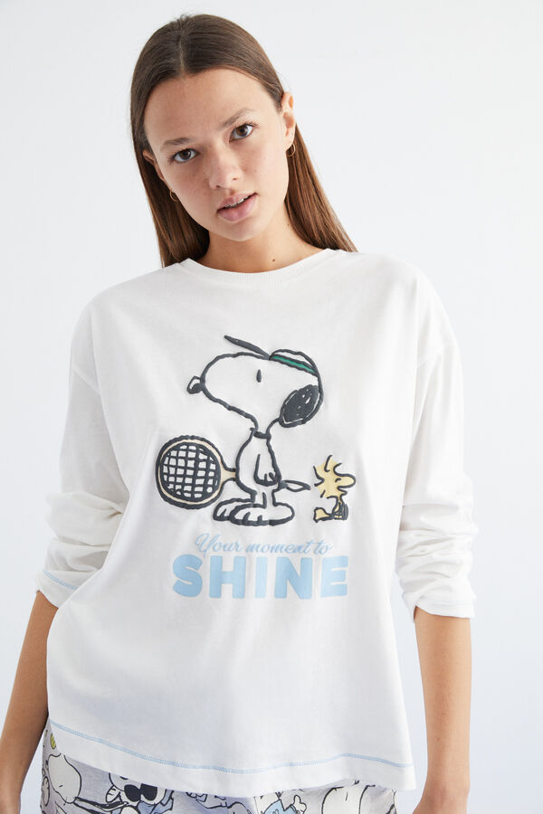 Womensecret Pijama largo 100% algodón blanco Snoopy marfil