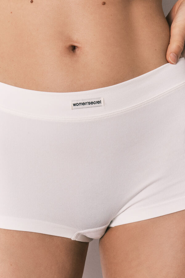 Women'secret White seamless ribbed boxer panty beige