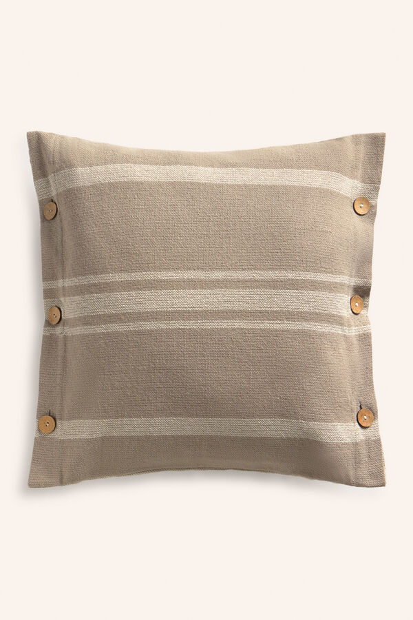 Calma House Funda de coj&iacute;n cuadrada a rayas crudas con botones Sorento beige