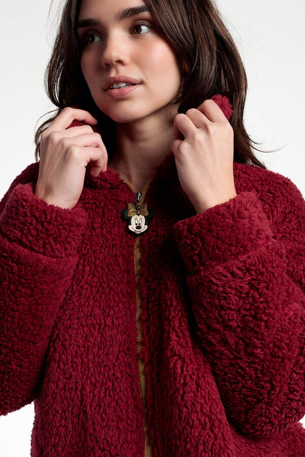 Admas Bata corta borrego Minnie Mouse para mujer burdeos