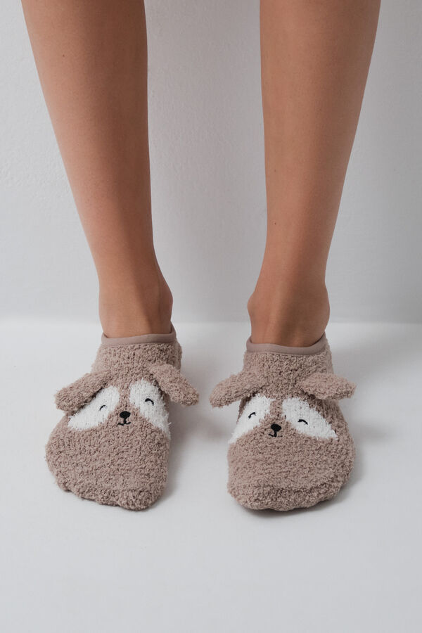 Women'secret Brown dog slip-on socks nude