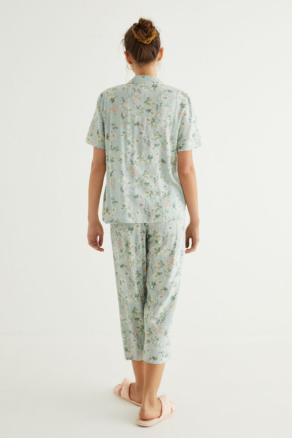 Womensecret Pijama camisero flores 100% algodón verde estampado