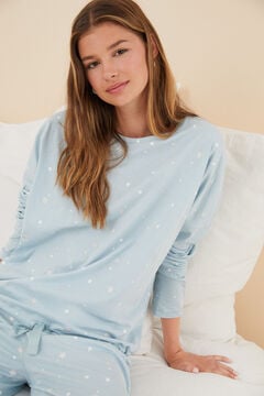 Womensecret Pyjama 100 % Baumwolle Sternchen Blau Blau