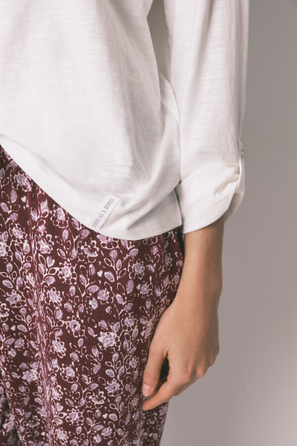 Women'secret White 100% cotton long sleeve T-shirt beige