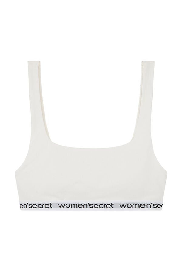 Womensecret Bijeli pamučni top s logotipom Bež