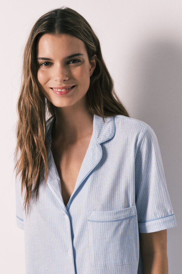 Women'secret Pyjama chemise 100% coton imprim&eacute; bleu bleu