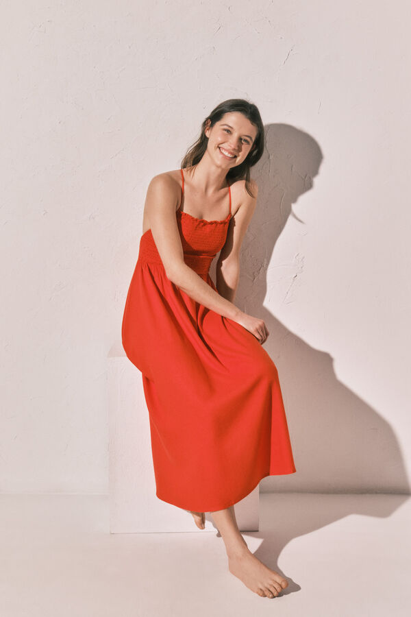 Women'secret Robe longue en lin orange bordeaux