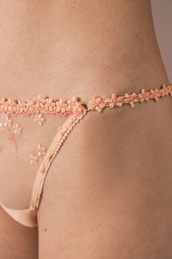 Women'secret String &agrave; brides brod&eacute; de fleurs orange bordeaux