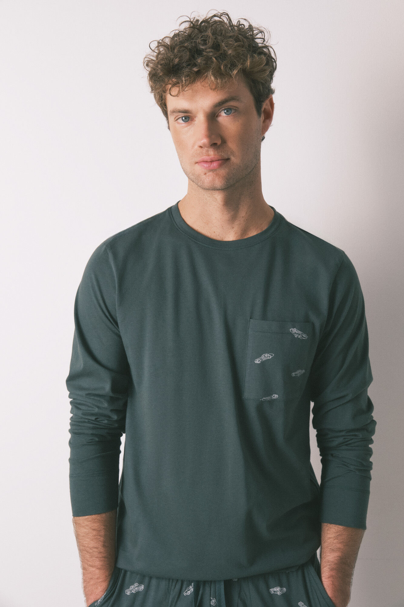 Women'secret Men's long pyjamas 100% cotton green cars