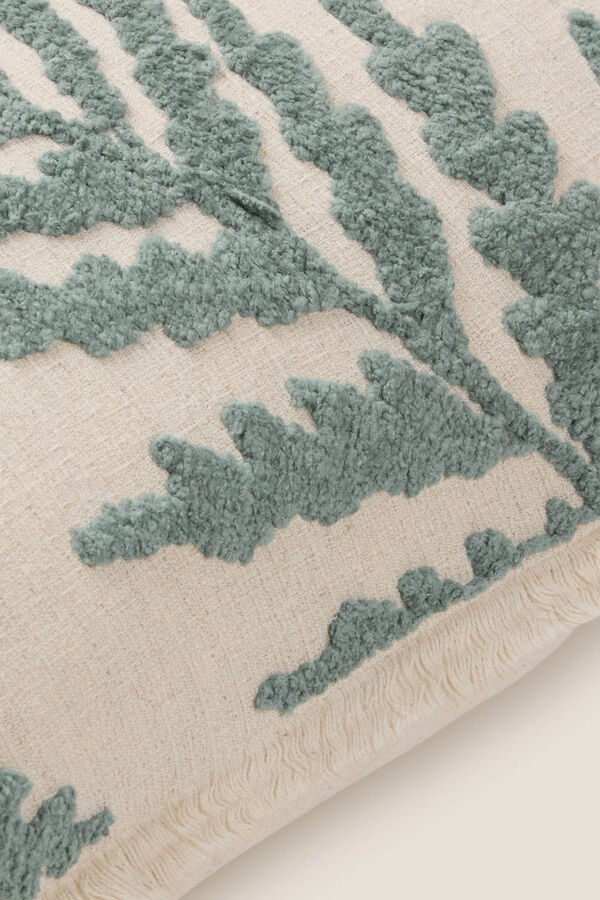 Textura Embroidered leaves cushion cover green