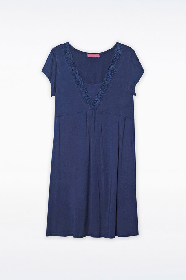 Ohma! Short Sleeve Nursing Nightgown with Lace Plava