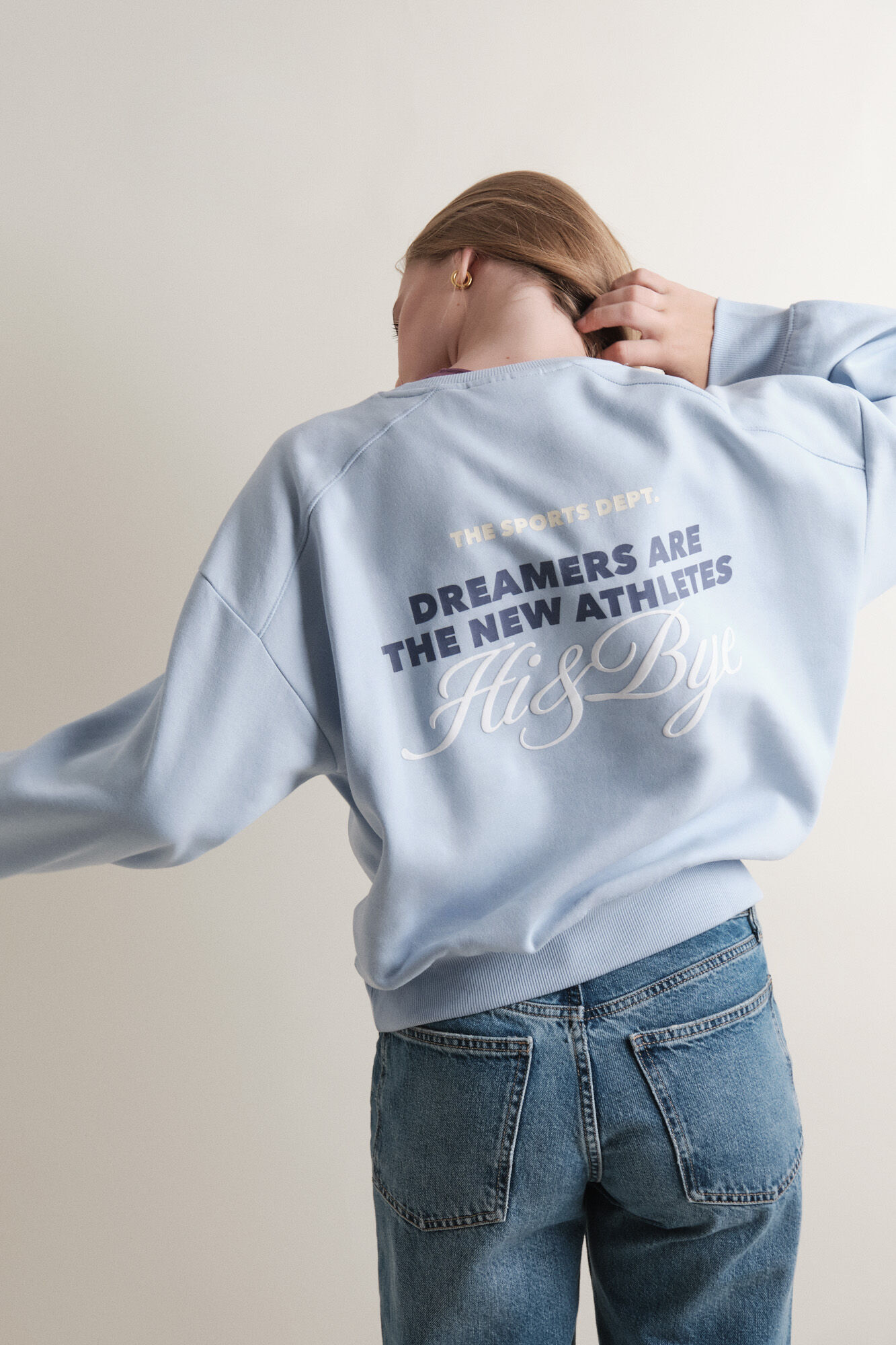 HI&BYE Light blue cotton fleece short sweatshirt