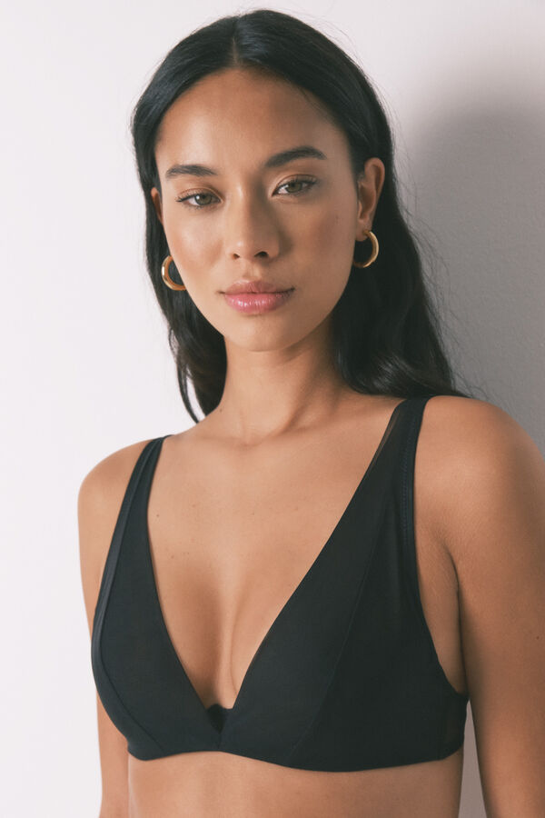 Women'secret Black tulle halterneck bra with special fastening  black