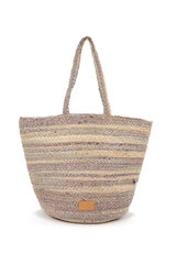 Womensecret Large raffia basket bag with grey stripes szürke
