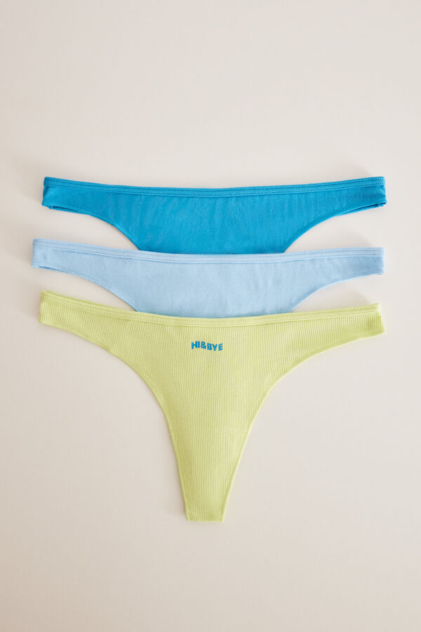 Womensecret 3-pack blue, lime and turquoise cotton tangas white