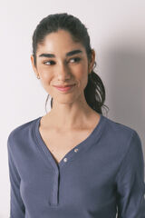 Women'secret Blue ribbed cotton long sleeve T-shirt blue