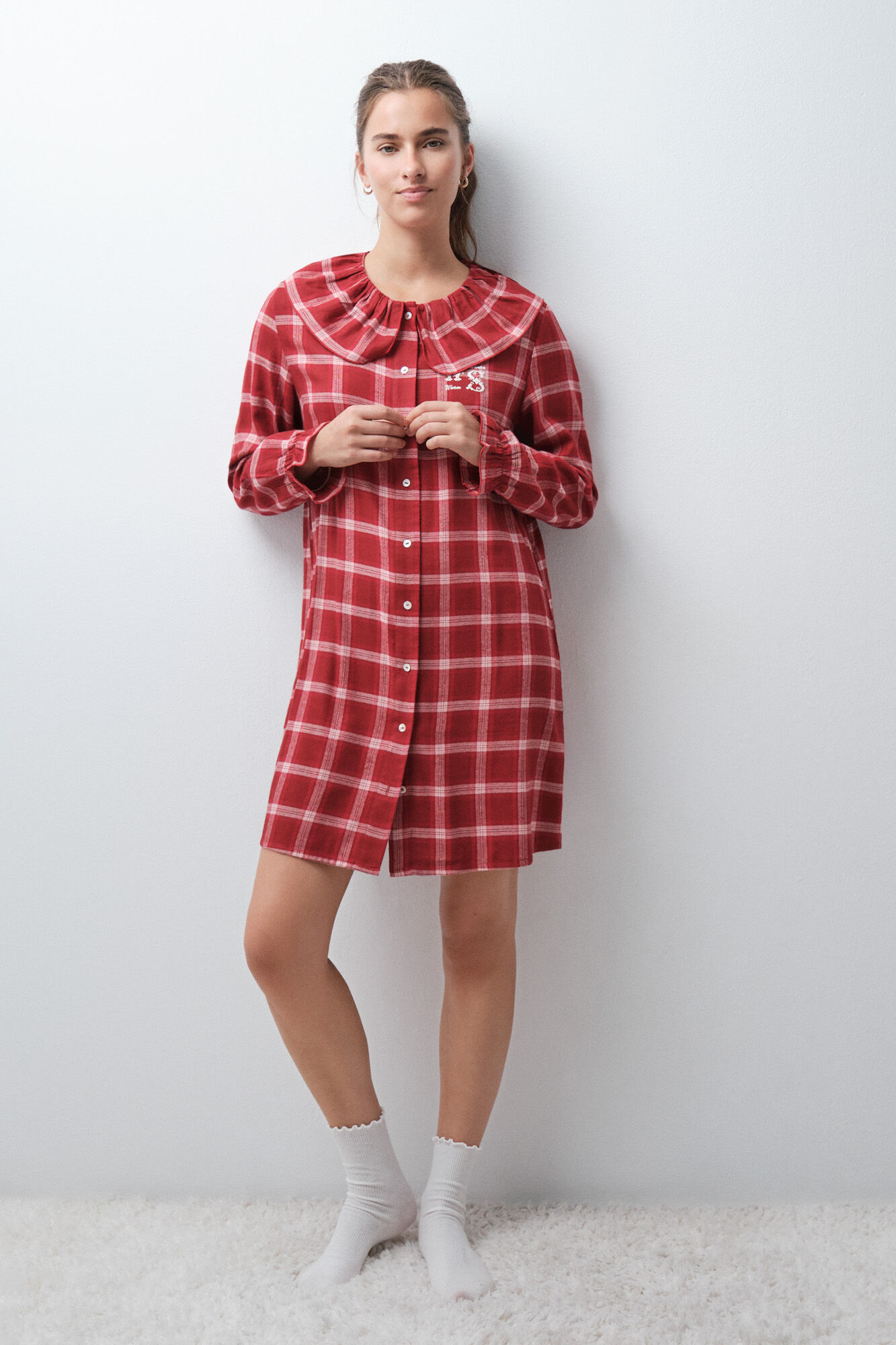 Women'secret Plaid short nightgown with Peter Pan collar