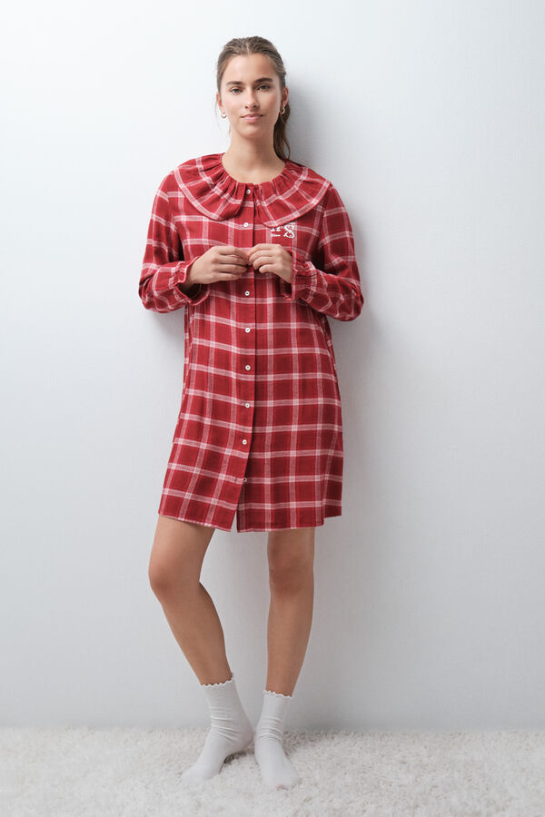 Women'secret Plaid short nightgown with Peter Pan collar brown
