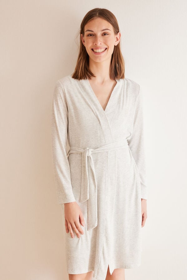 Womensecret Grey long-sleeved midi robe  grey