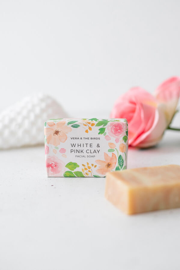 Womensecret White & Pink Clay Facial Cleansing Soap printed