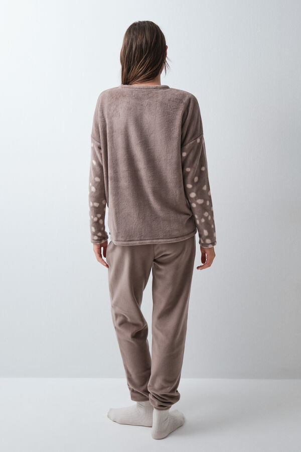 Women'secret Brown fleece long pyjamas nude