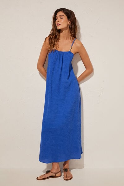 Womensecret Blue textured maxi dress S uzorkom