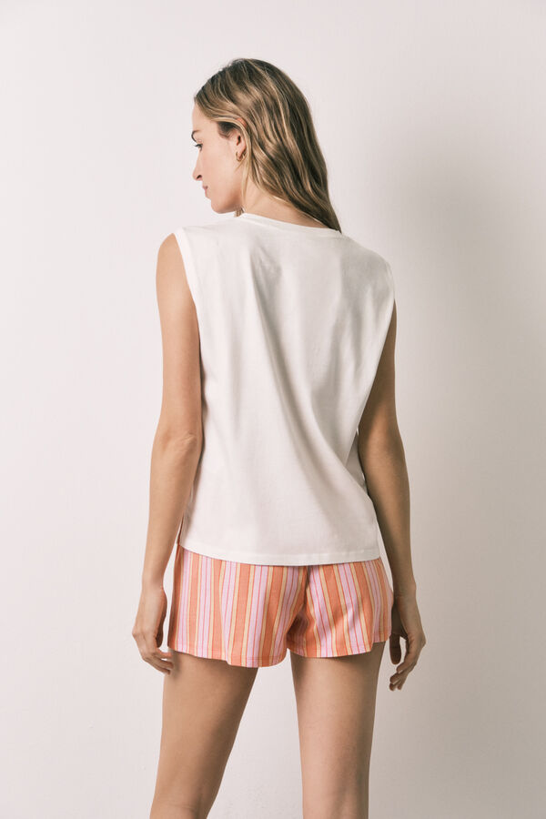 Women'secret Pyjama court en coton Panth&egrave;re Rose &agrave; rayures beige