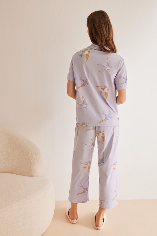 Womensecret Lila pidžama na kopčanje od 100 % pamuka S uzorkom