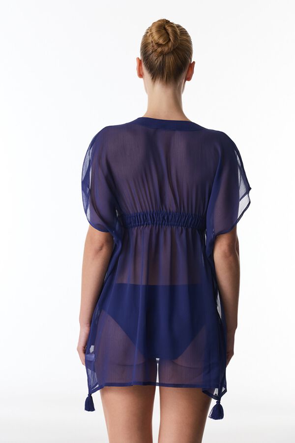 Penti Kaftan curto semitransparente azul