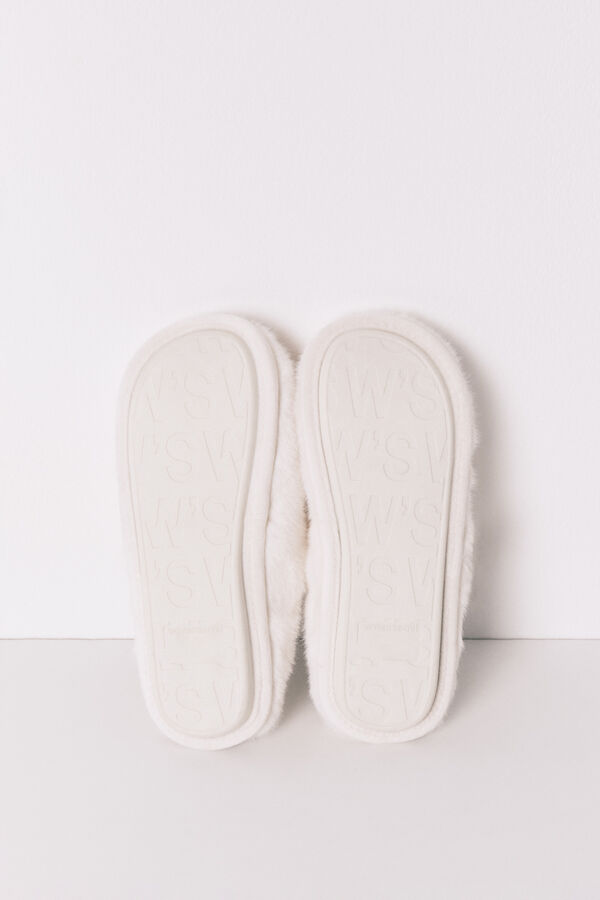 Women'secret White faux fur Mary Jane slippers beige