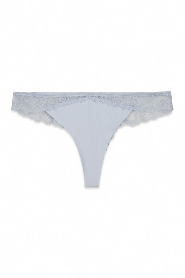 Women'secret Tanga em microfibra e renda azuis azul