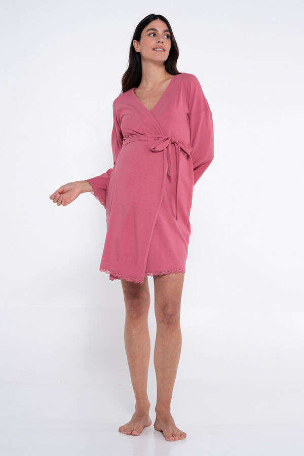 Ohma! Maternity robe with lace details pink