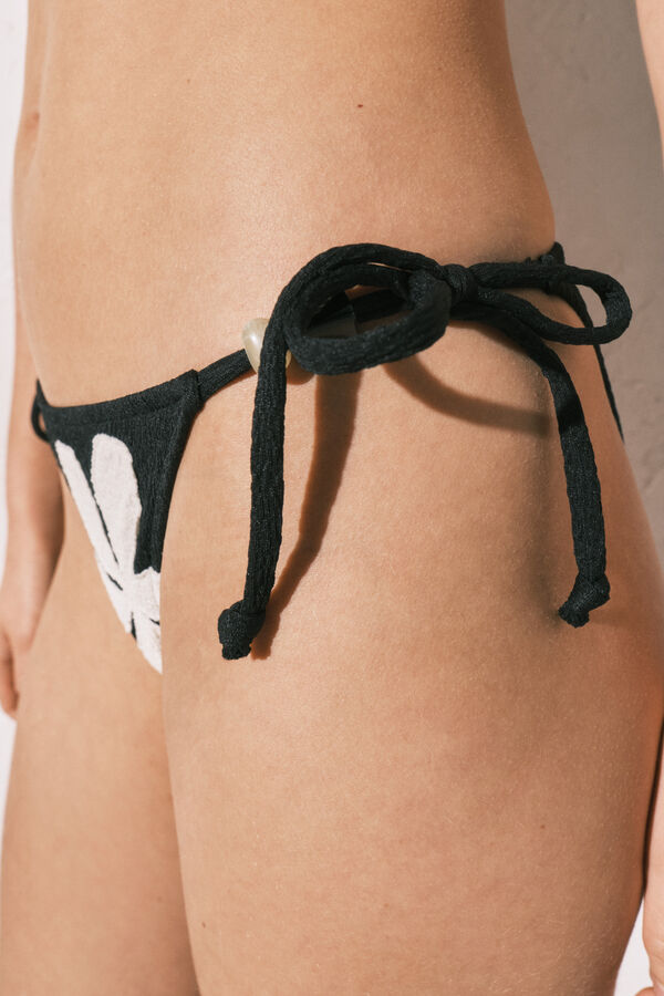 Women'secret Black floral print strap bikini bottoms black