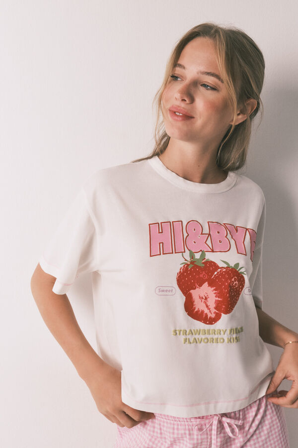 HI&BYE Pink 100% cotton short pyjamas beige