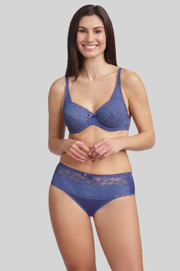 Playtex Satynowe figi z wysokim stanem i haftem kwiatowym niebieski