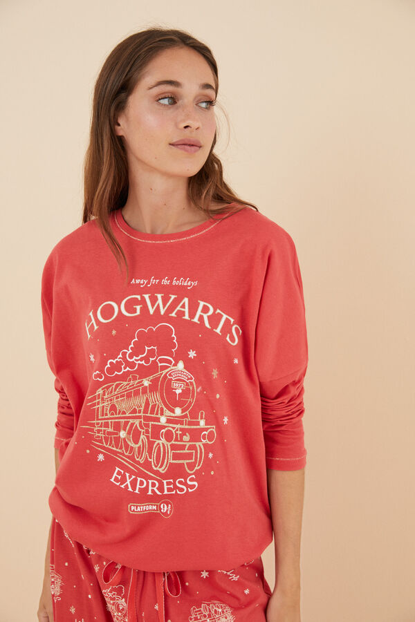 Womensecret Harry Potter-mintás, vonatos pizsama 100% pamutból rózsaszín