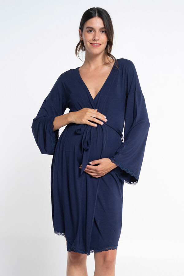 Ohma! Bata Premamá Con Encaje A Tono azul